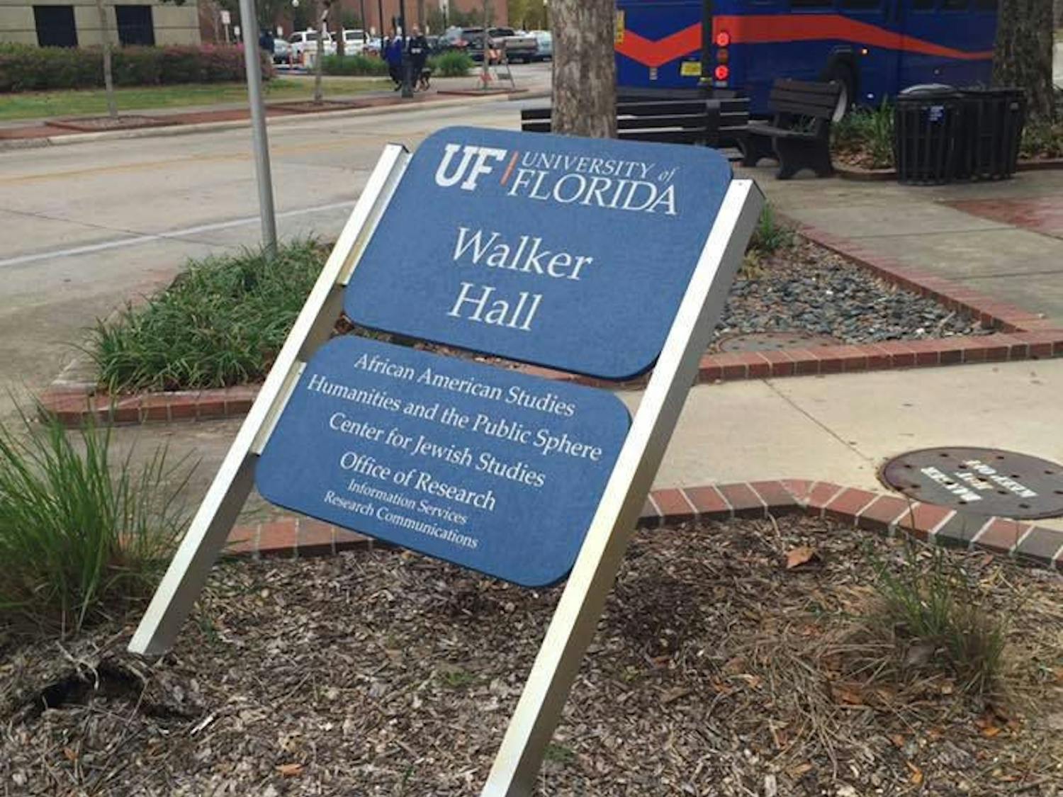 The sign for Walker Hall, which houses the African American Studies department and the Center for Jewish Studies, was found uprooted Wednesday.
