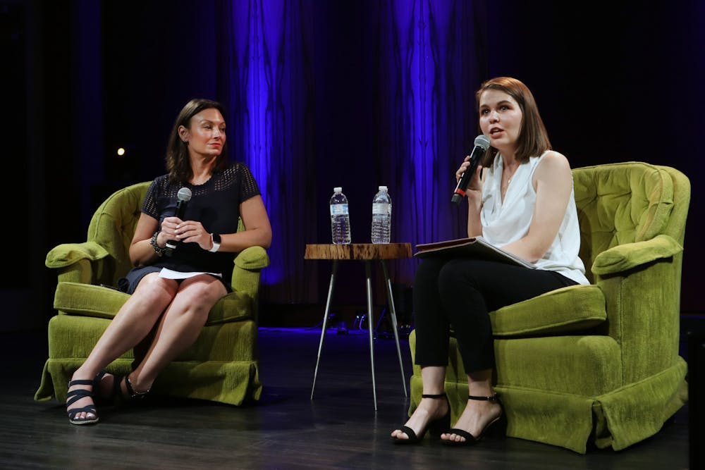 <p>Florida Commissioner of Agriculture Nikki Fried discusses the democratic platform for reproductive rights with congressional nominee Danielle Hawk in Gainesville, Saturday, Sept. 24, 2022.</p>