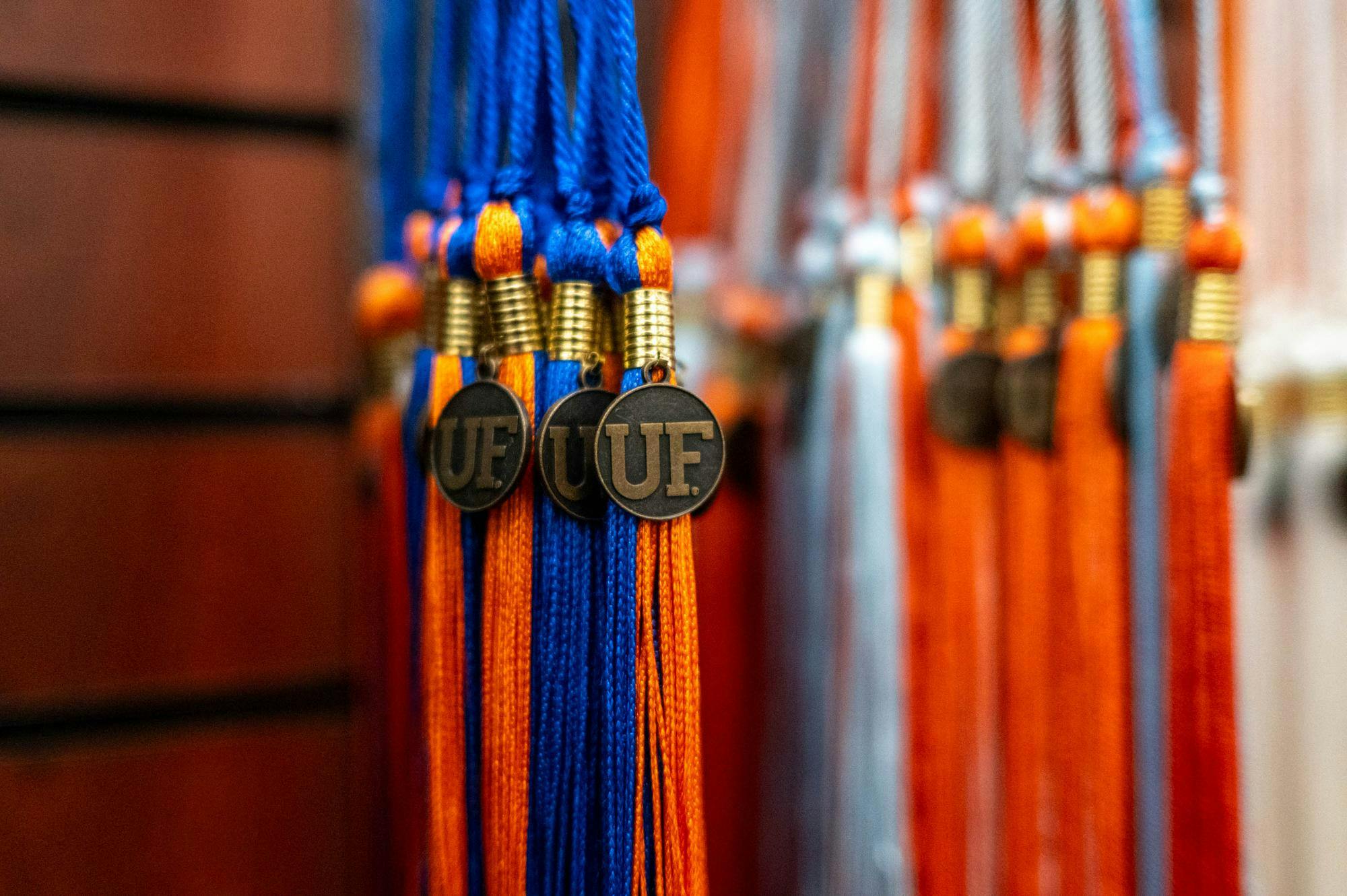 Graduation tassels sit on sale at the UF Bookstore in the Reitz Union, Friday, April 10, 2026, in Gainesville, Fla.
