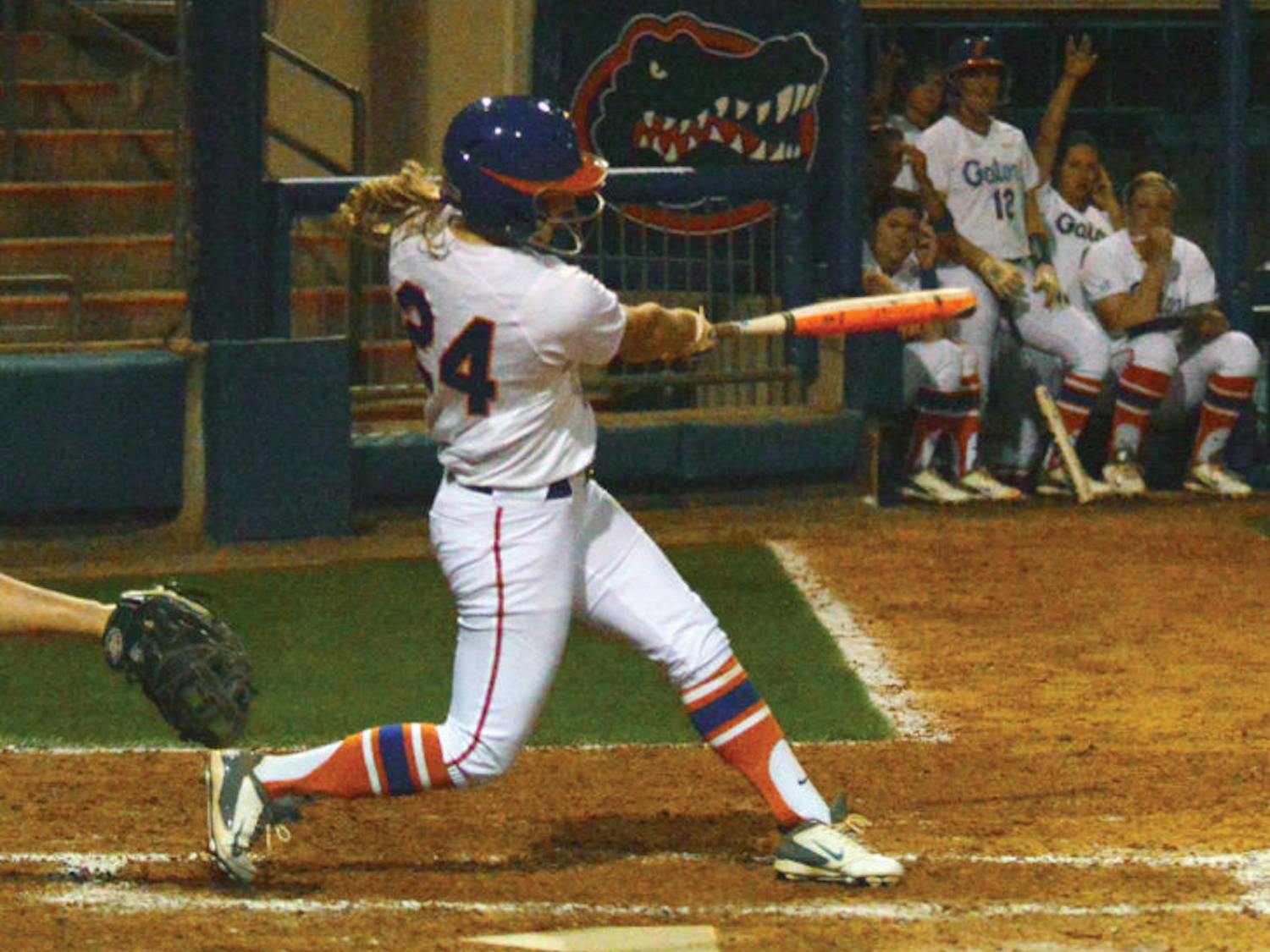 Kirsti Merritt bats against Florida’s 6-0 win against Jacksonville on Feb. 19 at Katie Seashole Pressly Stadium.