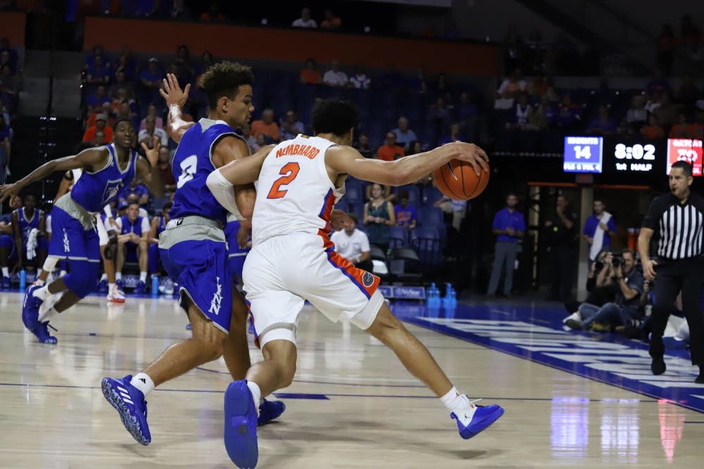 <p><span id="docs-internal-guid-16cc42c6-7fff-d4e1-bcc8-baef887dc03d"><span>Point guard Andrew Nembhard led the Gators with 17 points and notched six assists in the exhibition win.</span></span></p>
