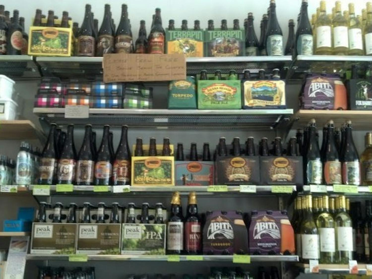 Filling five shelves right behind the checkout counter, the co-op’s beer, wine and cider collection is a welcome sight to beer lovers who also want to help support the local economy.