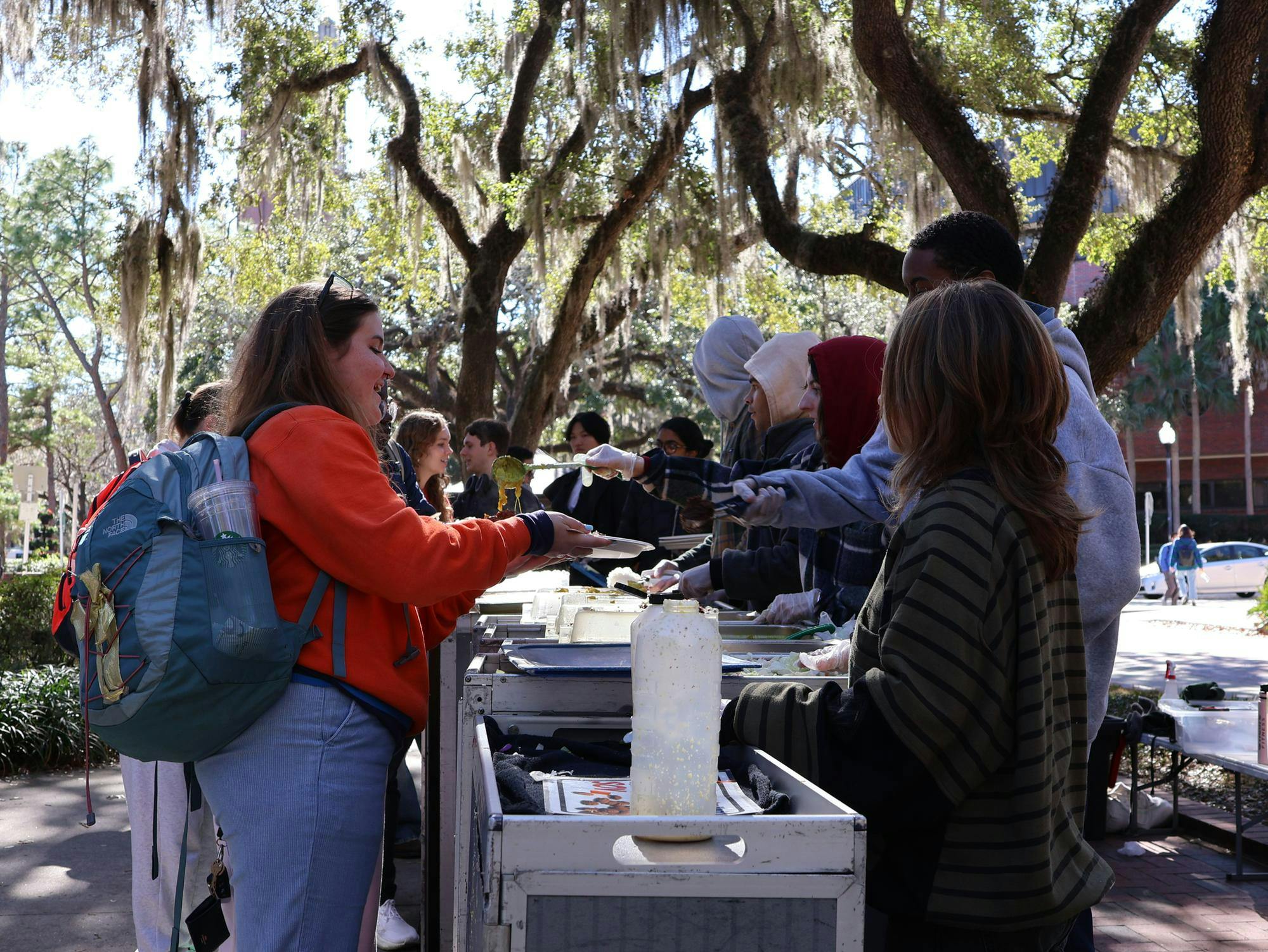 Students grabbing Krishna Lunch on Plaza of Americas on University of Florida campus, Saturday, Jan. 16th, 2026.