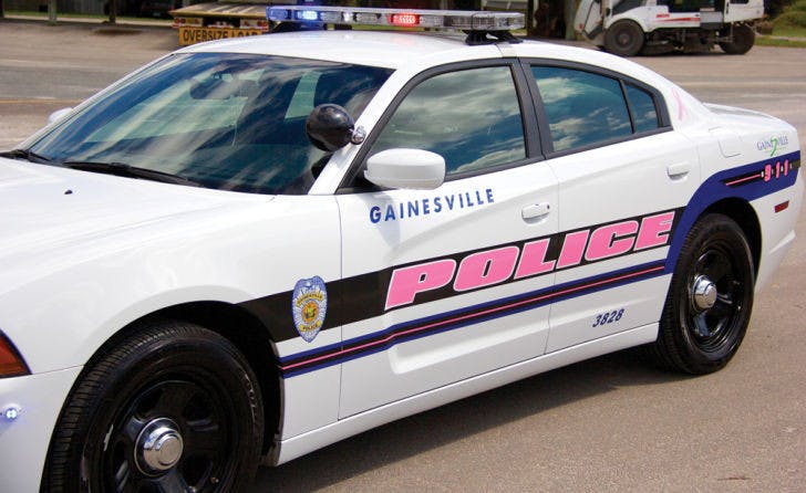 Gainesville Police has partnered with Stop Children’s Cancer and added pink graphics to police vehicles to raise awareness and funds to help find a cure for cancer.