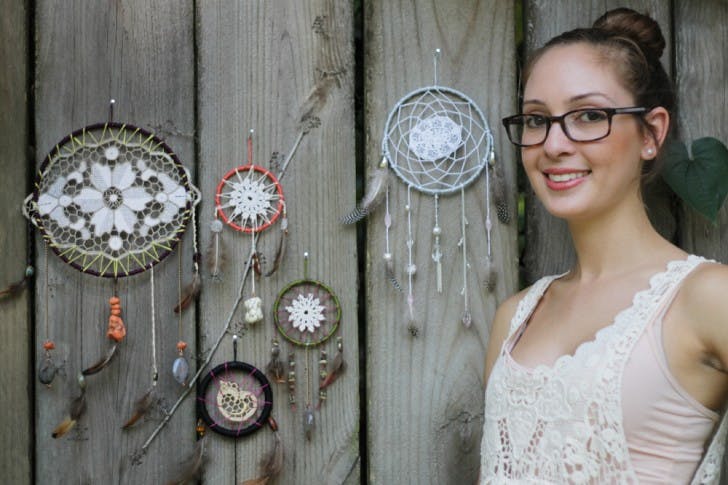 Victoria Miller, a 21-year-old art history senior, makes and sells dreamcatchers out of vintage doilies on the popular handmade goods marketplace, Etsy.com, under the name “REVIVE by Victoria.”