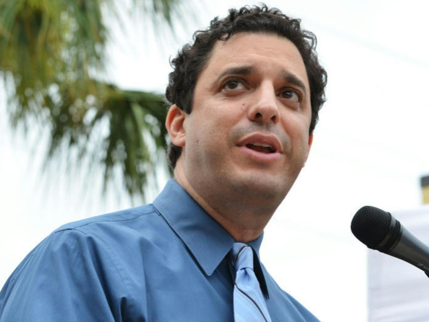 David Silverman, president of American Atheists, speaks during the unveiling of an Atheist monument outside the Bradford County Courthouse on Saturday, June 29, 2013 in Starke, Fla.