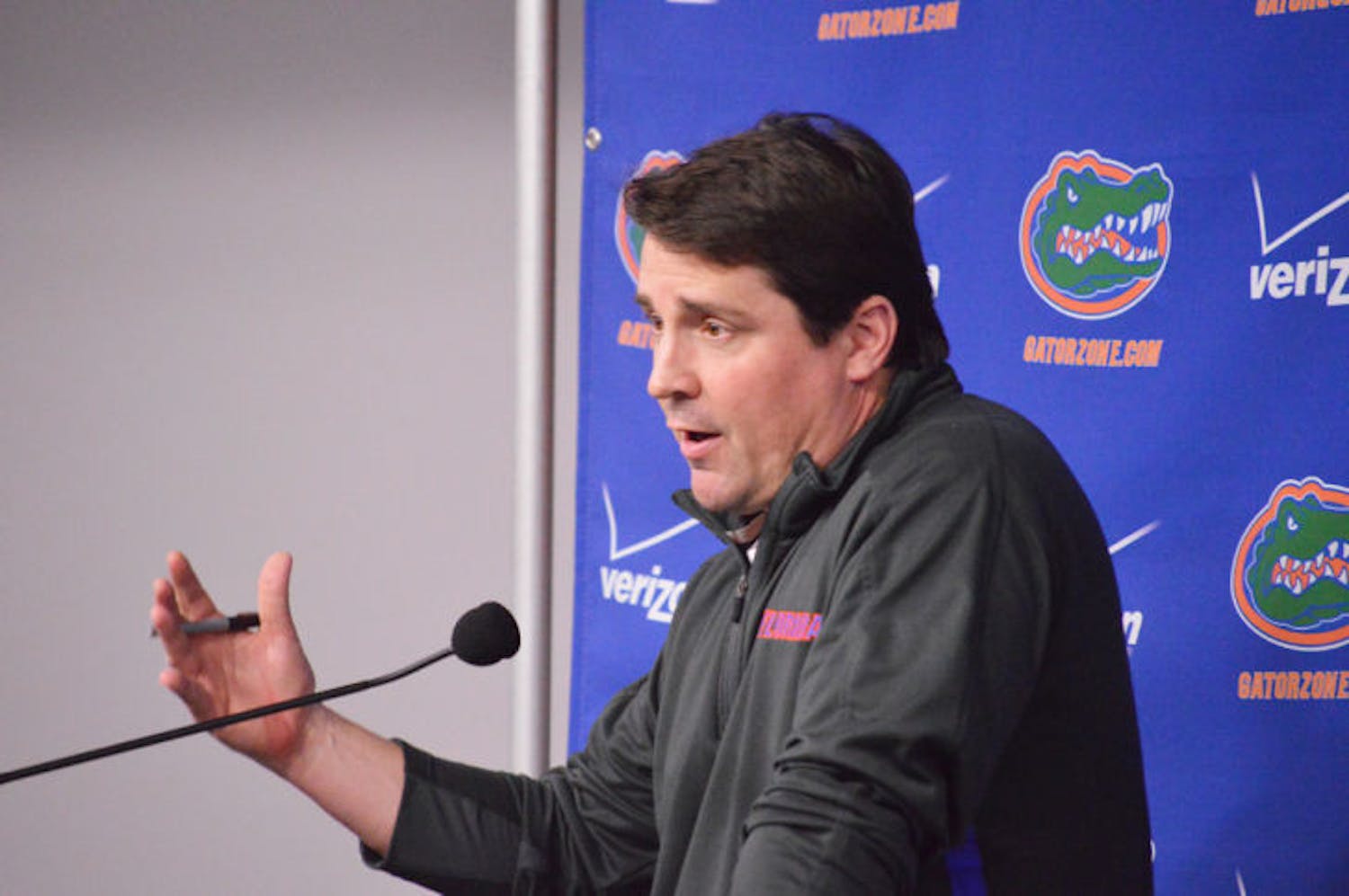 Will Muschamp speaks at a press conference in Ben Hill Griffin Stadium on Jan. 13. UF hosted Friday Night Lights on Friday for its top prospects.
&nbsp;