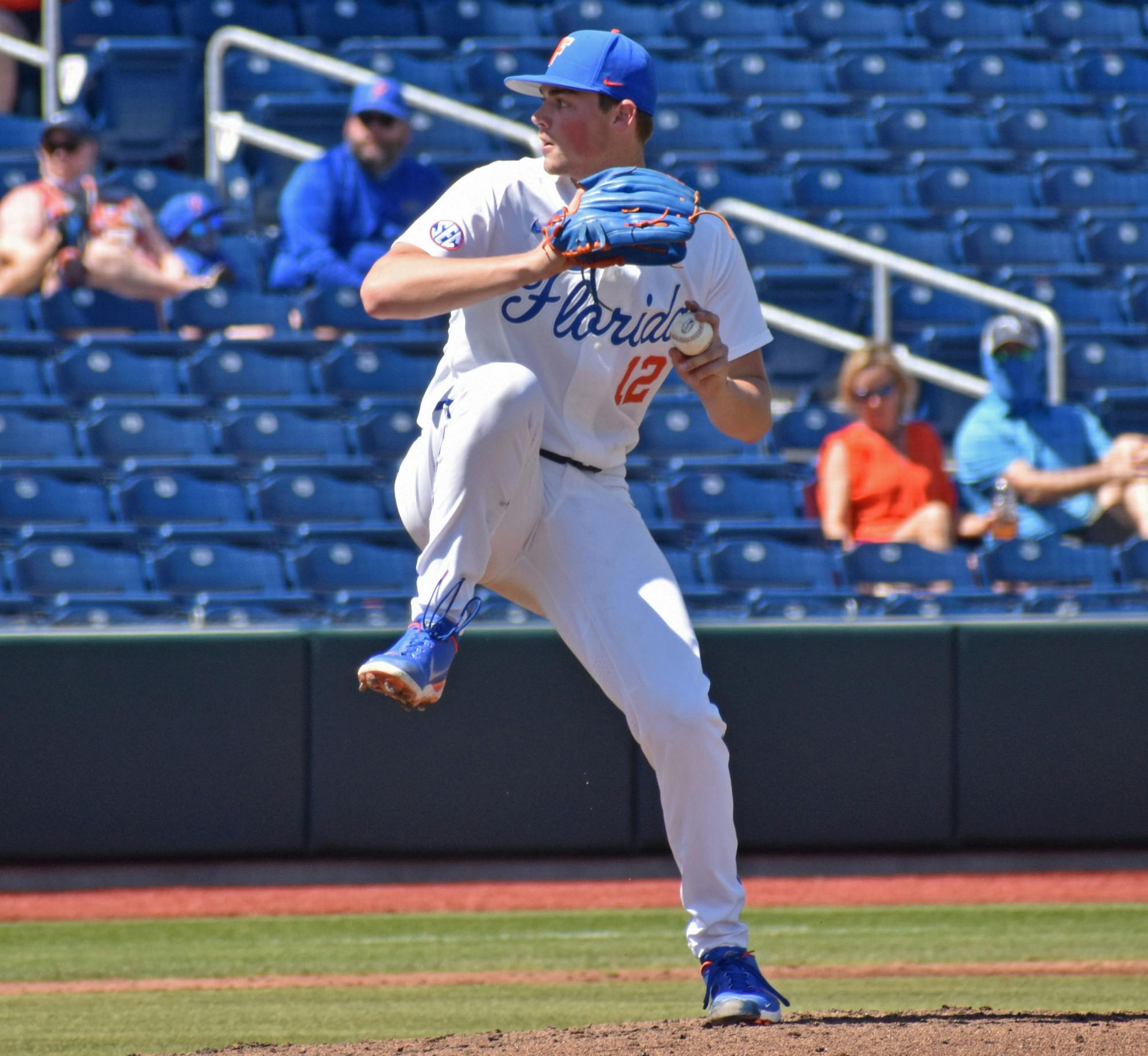 Hunter Barco on the mound against Jacksonville University on March 14. Barco allowed six hits on 98 pitches in Saturday's win over Georgia. 