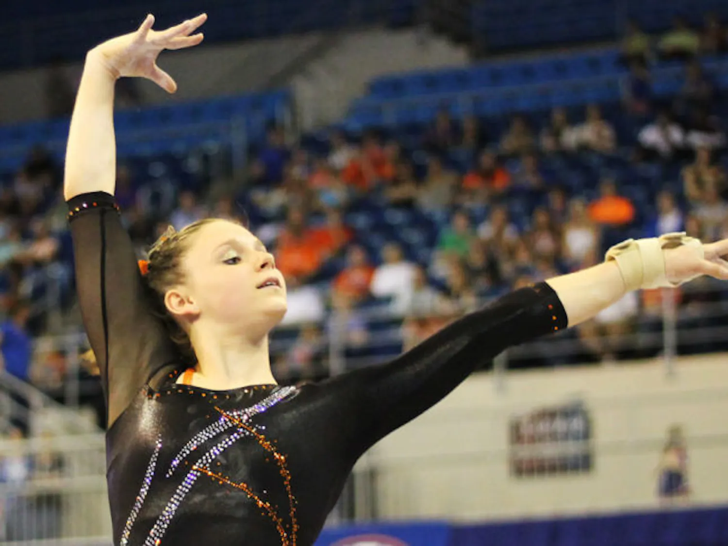 Florida all-around gymnast Bridgette Caquatto performs her floor routine where she scored a 9.650 during Florida’s win against Kentucky on Friday in the O’Connell Center.