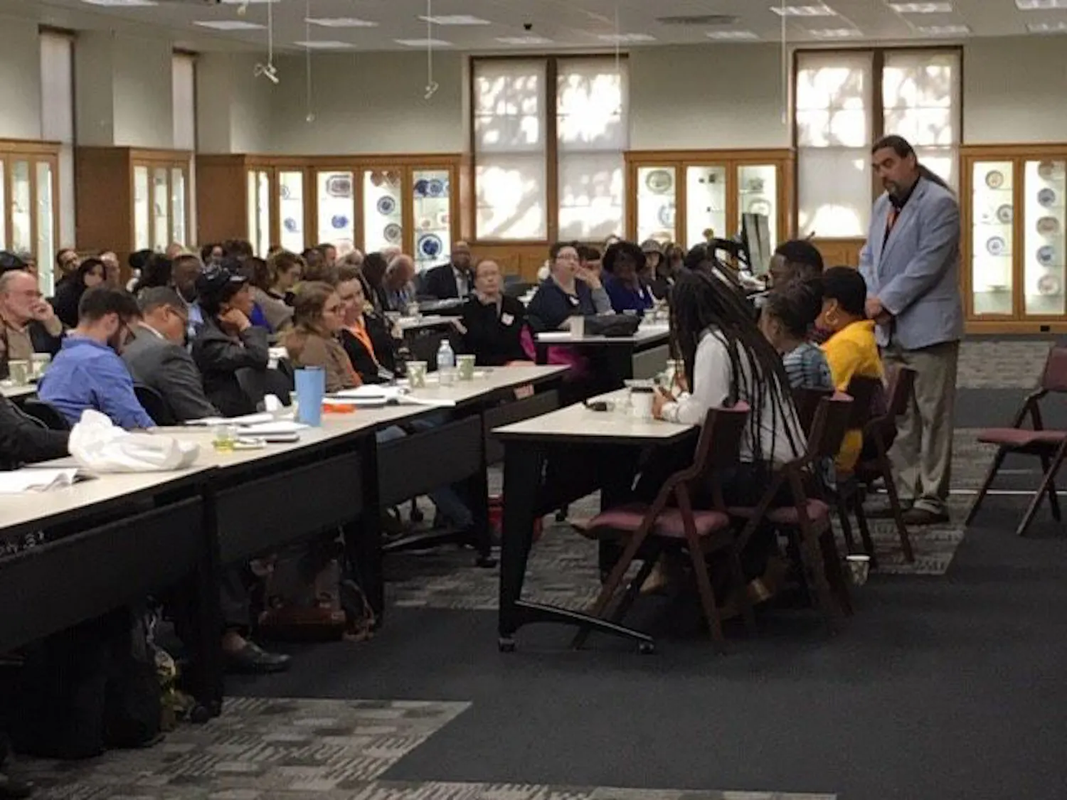 Justin Hosbey, Randi Gill-Sadler, Raja Rahim and Justin Dunnavant speak on a panel to discuss the challenges of collecting oral history. (Photo by University of Florida)
