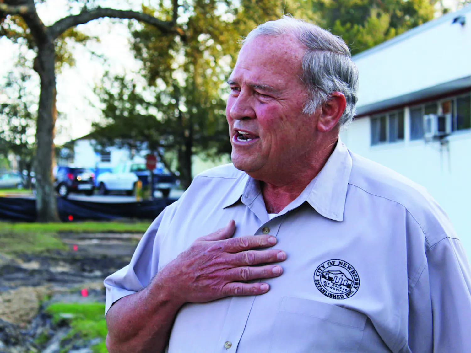 Newberry Mayor Bill Conrad gives a speech during the groundbreaking of the city of Newberry's Fire Station Expansion and Renovation Project.