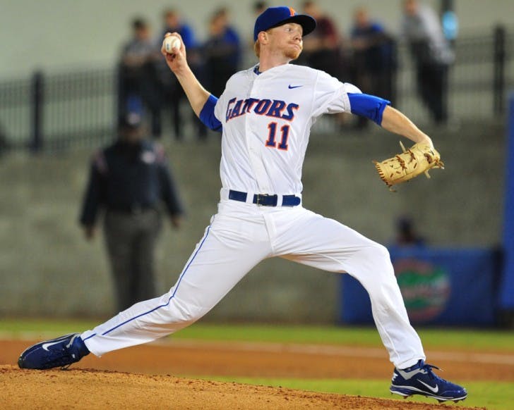 Florida junior starting pitcher Hudson Randall said he enjoys strength coach Paul Chandler’s pool exercises, adding that the resistance has helped him tremendously.