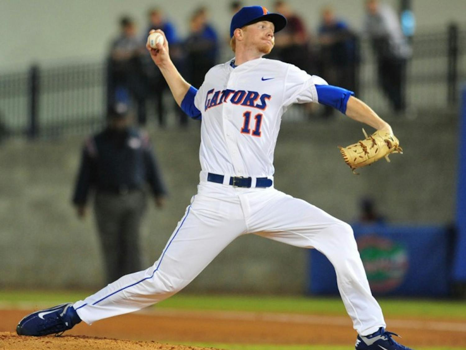 Florida junior starting pitcher Hudson Randall said he enjoys strength coach Paul Chandler’s pool exercises, adding that the resistance has helped him tremendously.