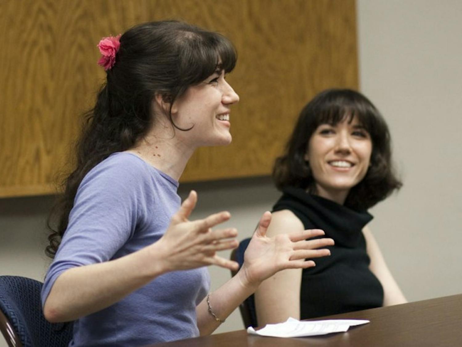 Susan and Stephanie Browning, both 25, owners of Sarkara Sweets, speak at the Women’s Student Association “Breaking the Glass Ceiling” panel discussion on Monday night in the Reitz Union as part of Women’s History Month.