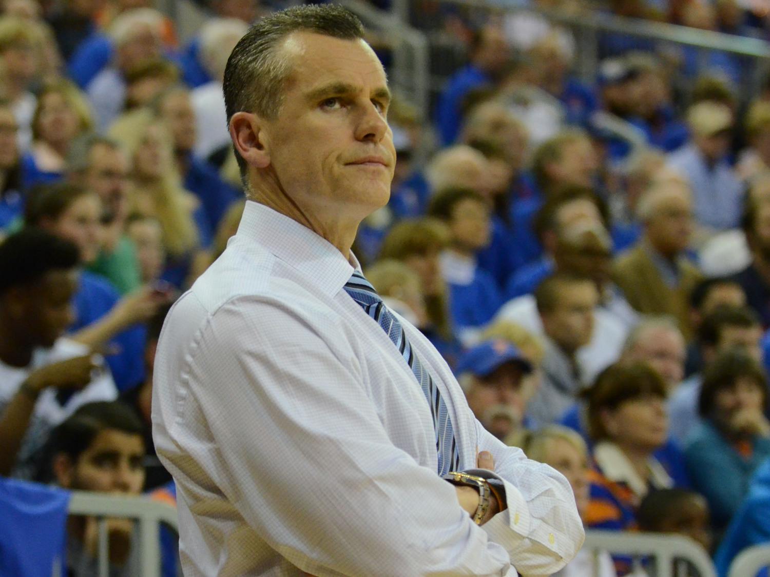 Billy Donovan looks down the court during Florida's 66-49 win against Tennessee on Feb. 28 in the O'Connell Center. Donovan will be named the head coach of the Oklahoma City Thunder.