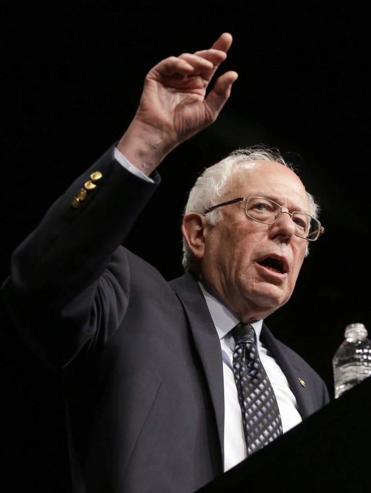 Democratic presidential candidate, Sen. Bernie Sanders, I-Vt., speaks during a campaign rally, Tuesday, March 8, 2016, in Miami.