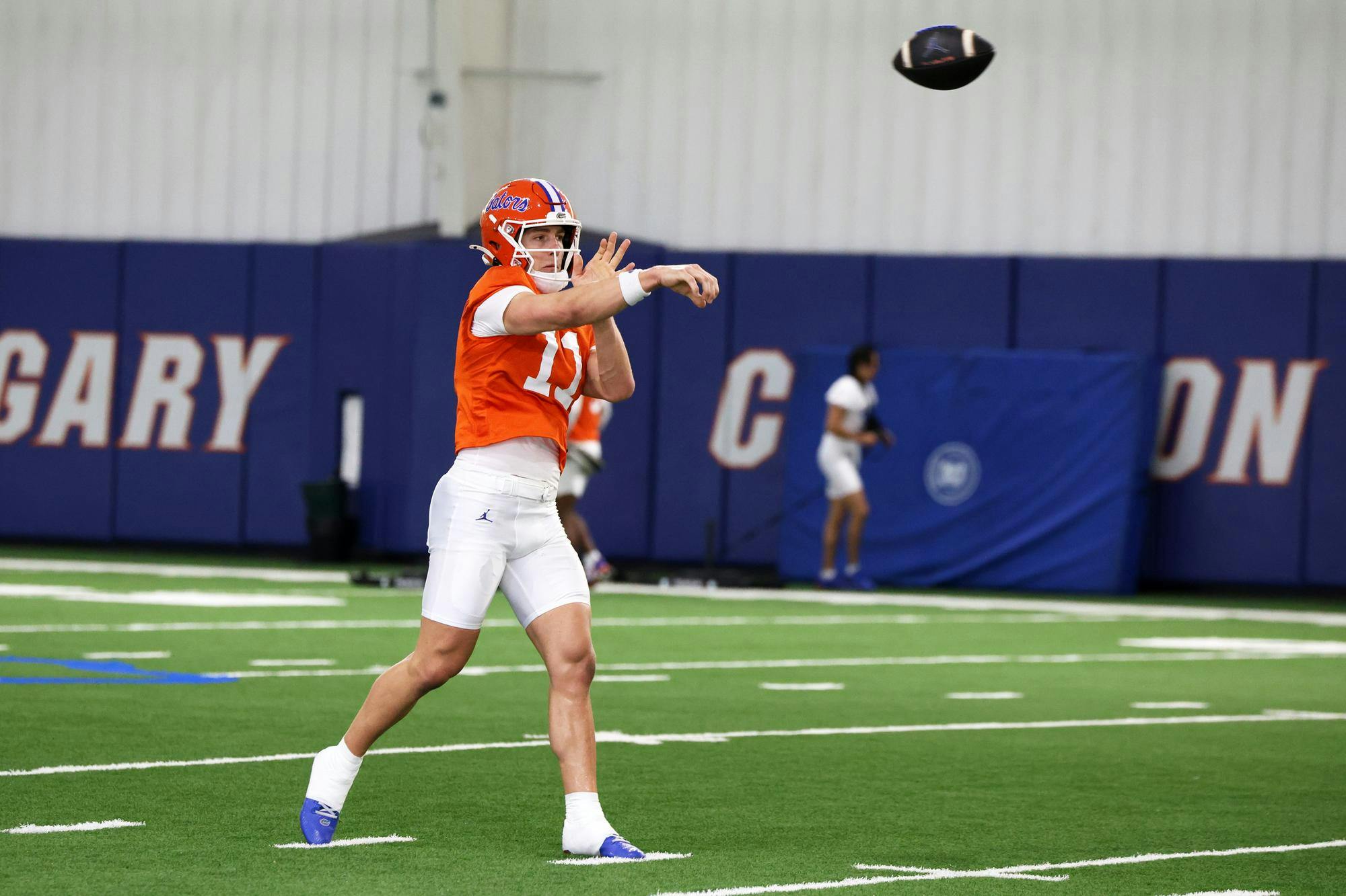 Florida quarterback Aaron Philo (12) throws the ball during spring camp at the Heavener Football Training Center in Gainesville, Fla., on Tuesday, March 3, 2026. (Alyvia Logan/The Alligator)