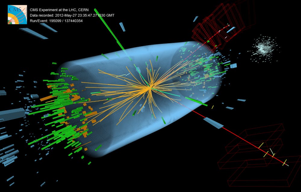 CMS Higgs Search in 2011 and 2012 data: candidate ZZ event (8 TeV) with two electrons and two muons.