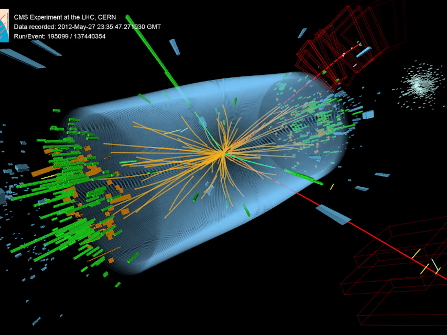 CMS Higgs Search in 2011 and 2012 data: candidate ZZ event (8 TeV) with two electrons and two muons.