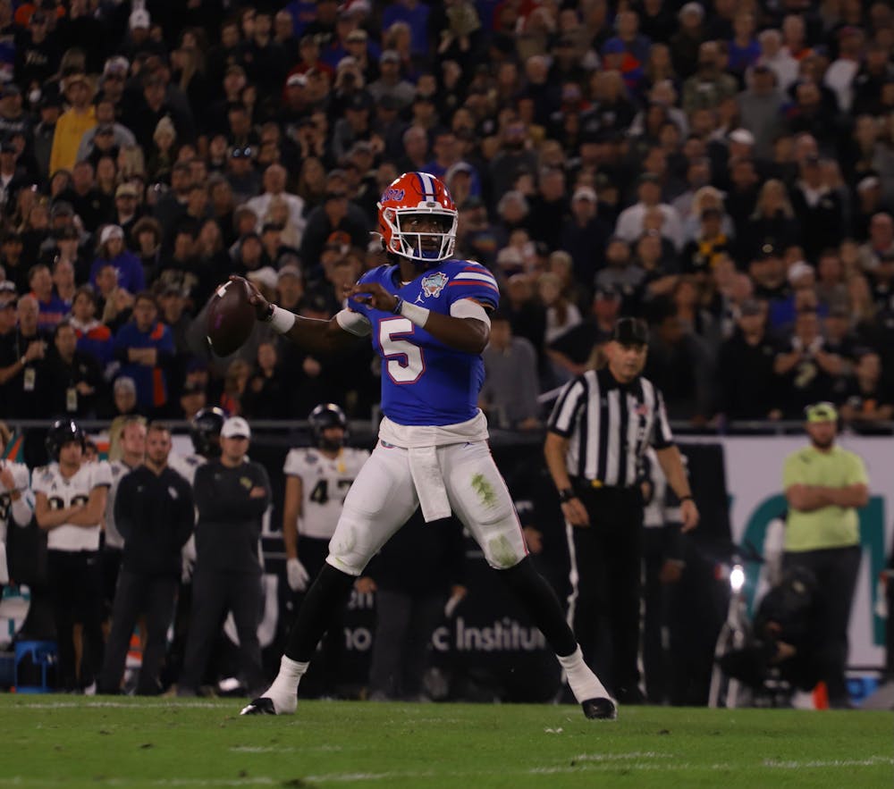 <p>Gators quarterback Emory Jones throws a pass during Florida&#x27;s 29-17 Gasparilla Bowl loss to Central Florida on Dec. 23. The Franklin, Georgia, native announced his entry to the transfer portal Friday.</p>