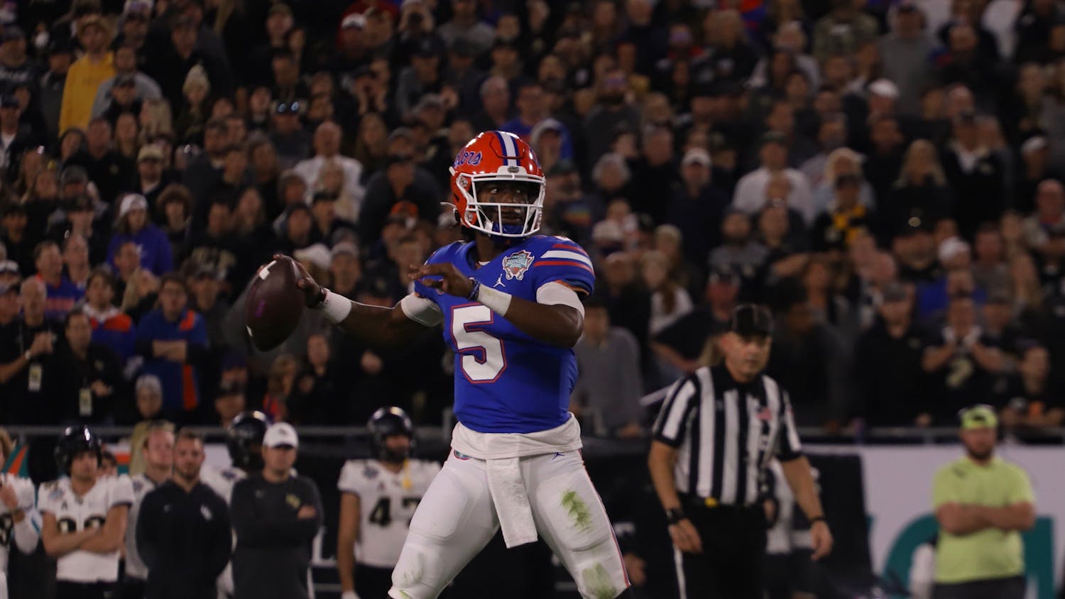 Gators quarterback Emory Jones throws a pass during Florida&#x27;s 29-17 Gasparilla Bowl loss to Central Florida on Dec. 23. The Franklin, Georgia, native announced his entry to the transfer portal Friday.