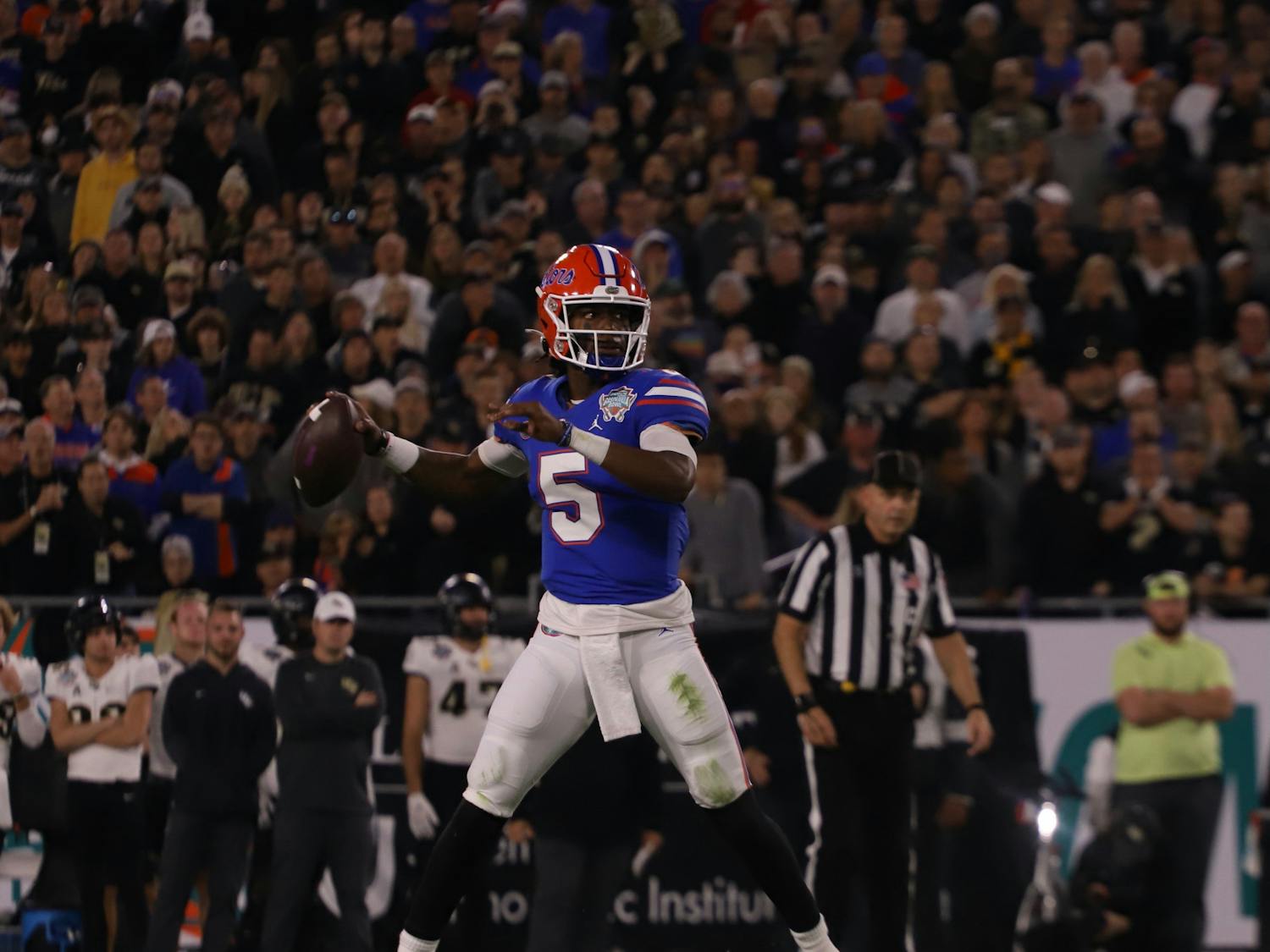 Gators quarterback Emory Jones throws a pass during Florida's 29-17 Gasparilla Bowl loss to Central Florida on Dec. 23. The Franklin, Georgia, native announced his entry to the transfer portal Friday.