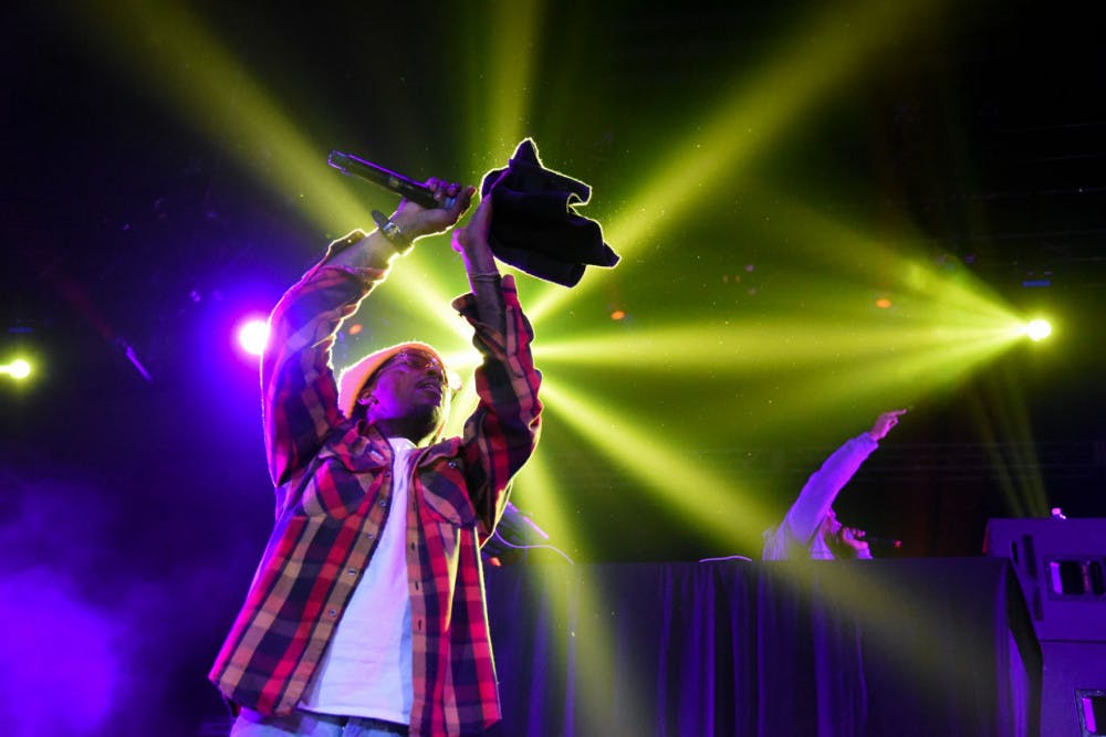Harold “Strap” Duncan, a member of Travis Porter hip-hop trio, performs as the opening act for the Tory Lanez concert Monday night.&nbsp;