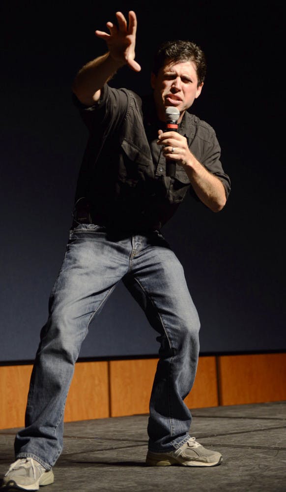 Max Brooks, author of “World War Z,” “The Zombie Survival Guide” and graphic novel “The Zombie Survival Guide: Recorded Attacks,” speaks Wednesday evening in the Reitz Union Rion Ballroom. The event featured music, food, a costume contest and a book signing.