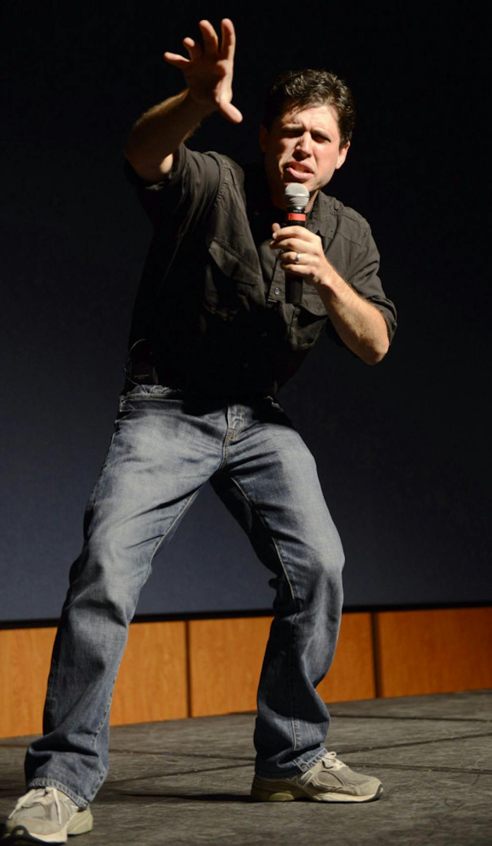 <p>Max Brooks, author of “World War Z,” “The Zombie Survival Guide” and graphic novel “The Zombie Survival Guide: Recorded Attacks,” speaks Wednesday evening in the Reitz Union Rion Ballroom. The event featured music, food, a costume contest and a book signing.</p>