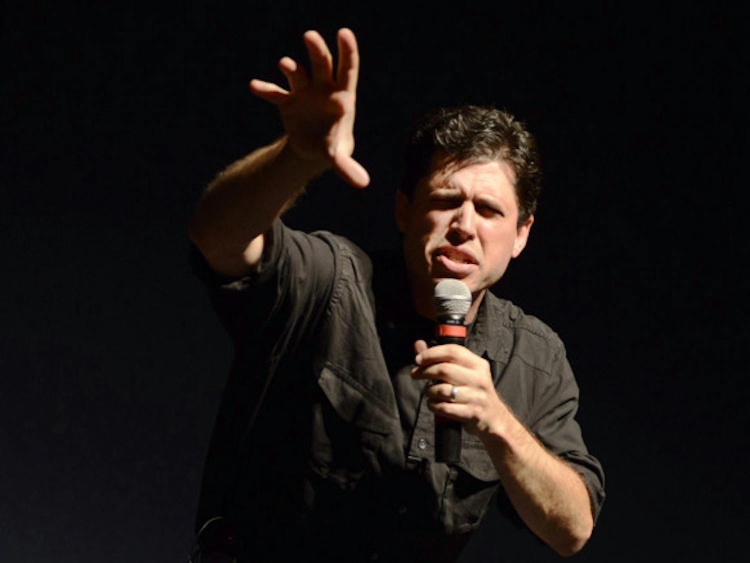 Max Brooks, author of “World War Z,” “The Zombie Survival Guide” and graphic novel “The Zombie Survival Guide: Recorded Attacks,” speaks Wednesday evening in the Reitz Union Rion Ballroom. The event featured music, food, a costume contest and a book signing.