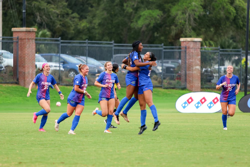 Florida freshman Lena Bailey celebrates after scoring a goal against the Maryland Terrapins in a 1-0 win Sunday, Aug. 20, 2023. 