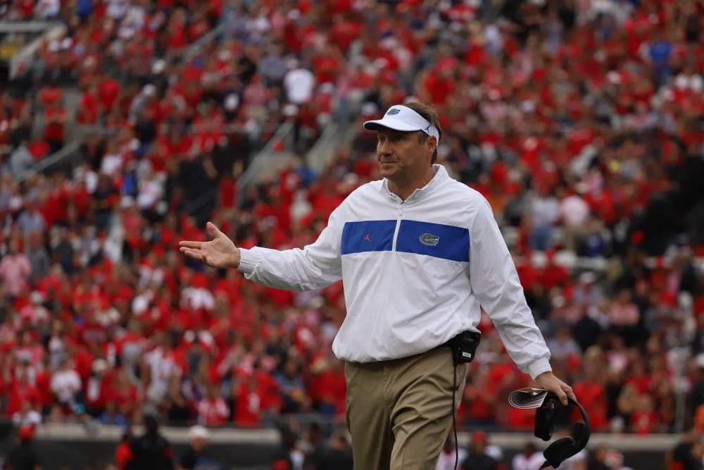 <p>UF coach Dan Mullen was forced to burn two timeouts on his team's opening drive.</p>