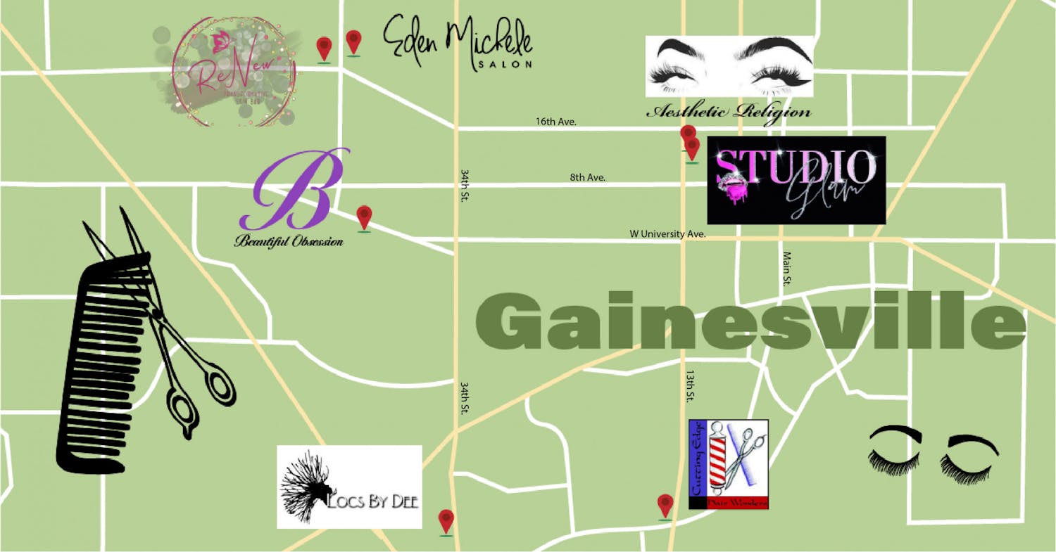 Graphic of Black-owned beauty and wellness businesses in Gainesville, FL.