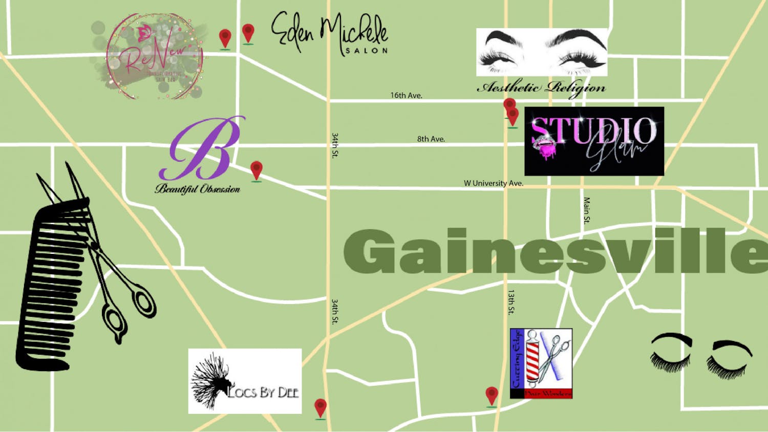Graphic of Black-owned beauty and wellness businesses in Gainesville, FL.