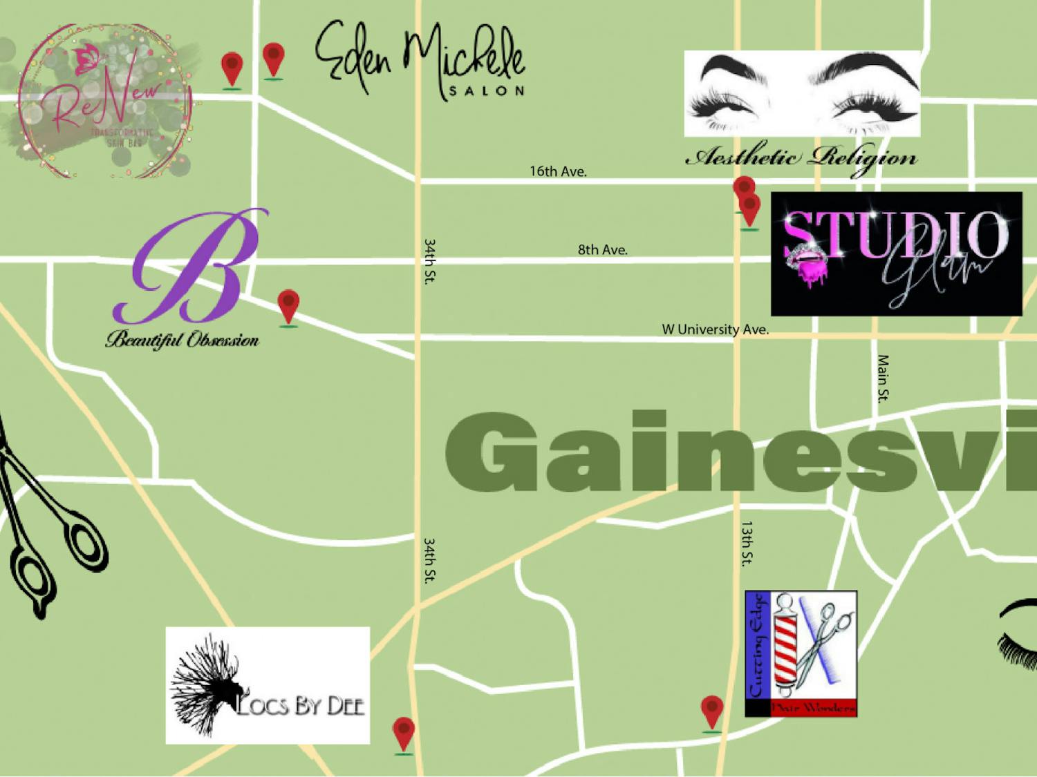 Graphic of Black-owned beauty and wellness businesses in Gainesville, FL.