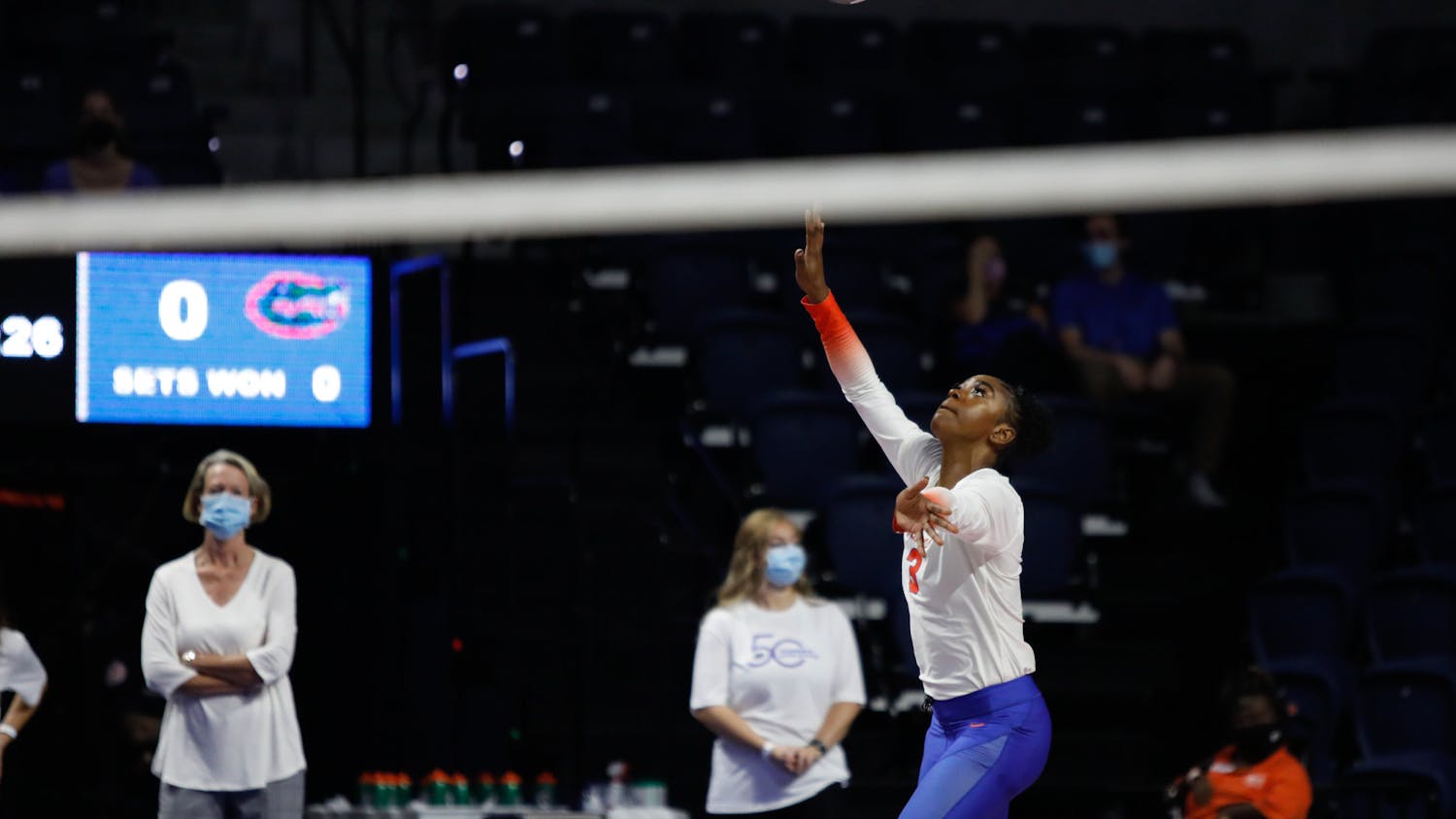 Florida's T'ara Ceasar readies to serve against Mississippi State on Sept. 24.
