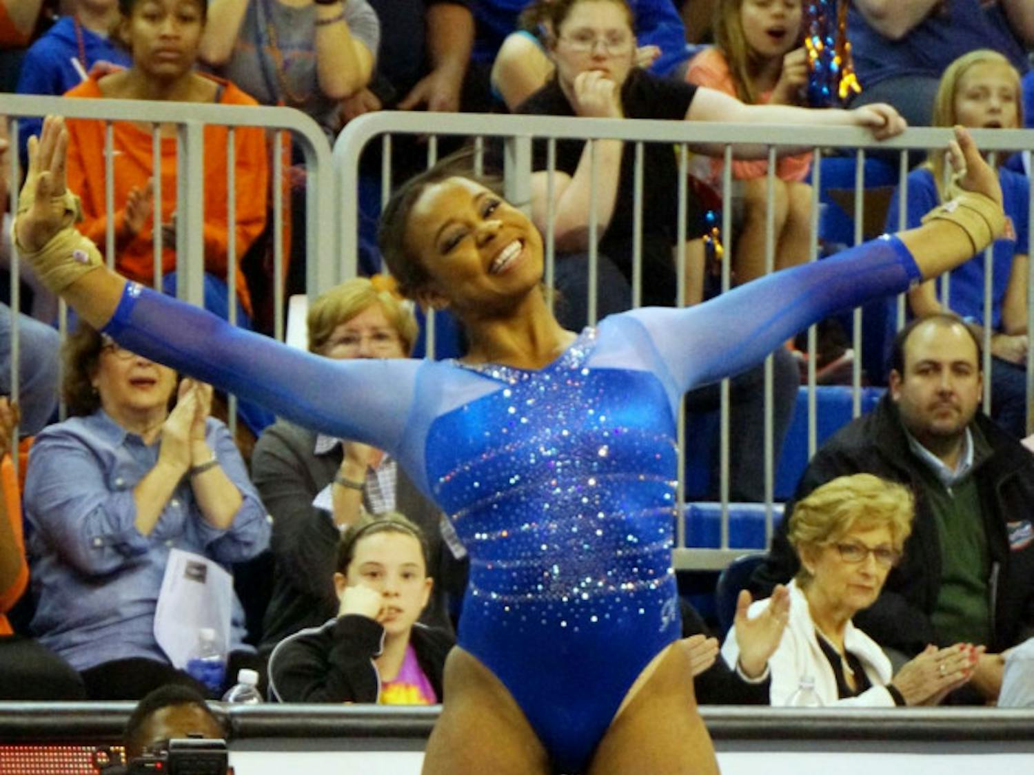 Kennedy Baker performs her floor exercise during Florida's 197.60-196.950 win against Georgia on Friday in the O'Connell Center.