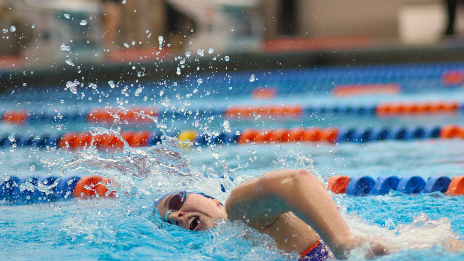 Florida swimmer Leah DeGeorge swims in the Gators' 207-83 win against the Florida Atlantic Owls Friday, Jan. 13, 2023.
