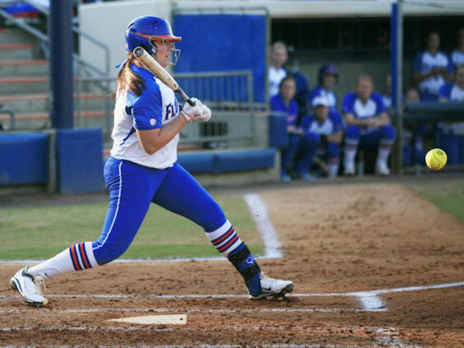Sophomore Lauren Haeger (17) swings during an at-bat in Florida’s 6-5 win against Tennessee on March 15 at Katie Seashole Pressly Stadium. Haeger went 2 for 3 with a home run, a double and five walks in Friday's doubleheader against Arkansas.