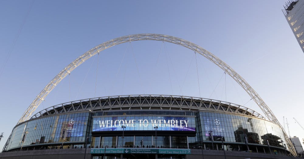 <p>FILE - This Oct. 3, 2018 file photo shows a view of the exterior of Wembley Stadium in London. The Jacksonville Jaguars will play two home games in London next season, strengthening the franchise’s foothold in an overseas market the NFL is eager to expand. The Jaguars will play back-to-back games at historic Wembley Stadium, giving them a potential “home-field” advantage in the second one since they won’t have to travel that week. Specific dates were not announced.(AP Photo/Kirsty Wigglesworth, File)</p>
