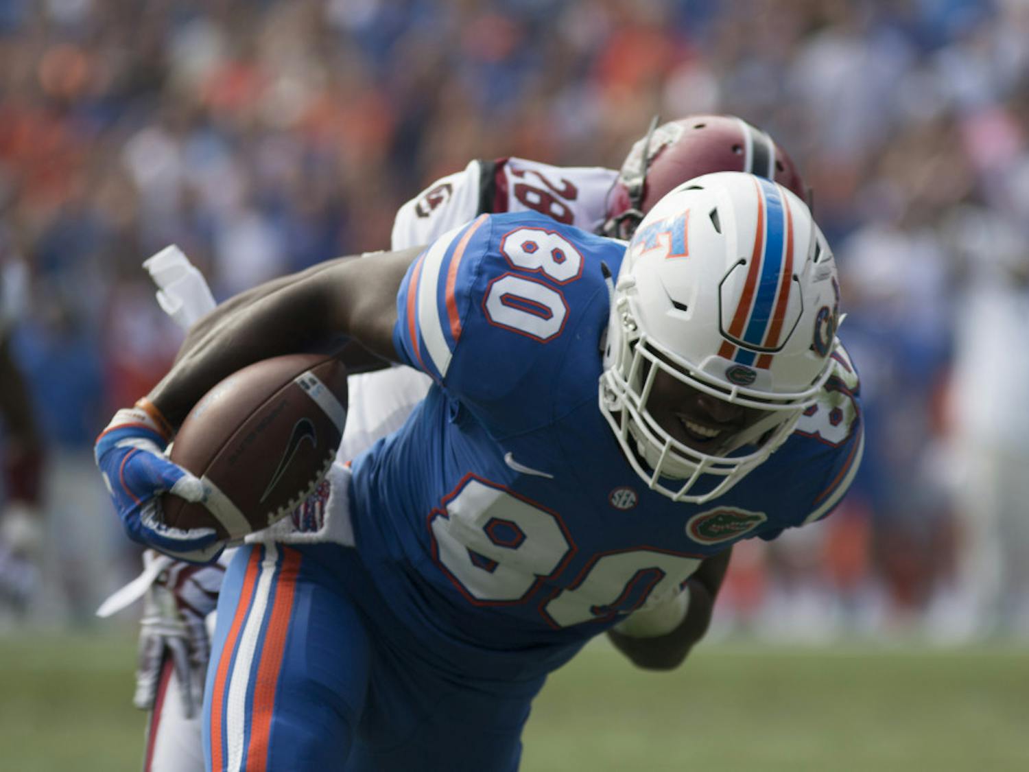 Tight end C'yontai Lewis caught seven passes for 42 yards and a touchdown last season for the Gators.