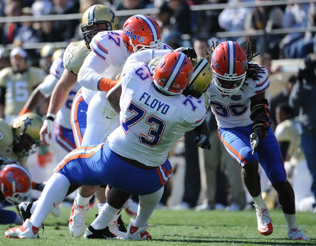 Florida defensive lineman Sharrif Floyd (73) is slated to return against Tennessee this Saturday after missing the first two games. He was suspended by the NCAA for taking impermissible benefits during the recruitment processs.