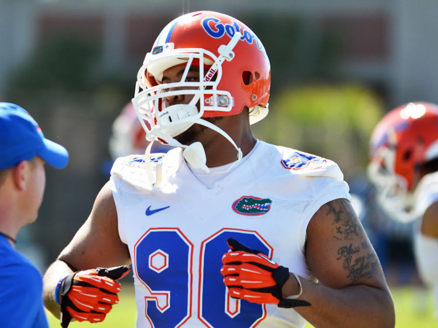 Jon Bullard participates in the Florida football team's first Spring practice of 2015 on Monday at Donald R. Dizney Stadium.