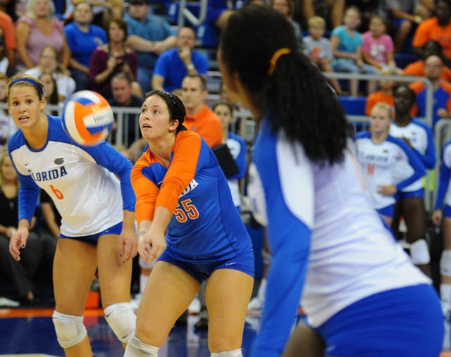 Redshirt freshman libero Taylor Unroe (55) was one of eight Gators to record a dig&nbsp; in Sunday’s sweep of LSU. Florida had 18 more digs than the defensive-minded Tigers.