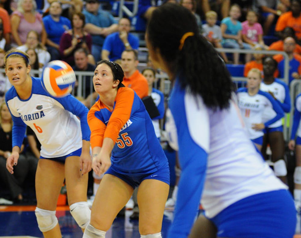 <p>Redshirt freshman libero Taylor Unroe (55) was one of eight Gators to record a dig&nbsp; in Sunday’s sweep of LSU. Florida had 18 more digs than the defensive-minded Tigers.</p>