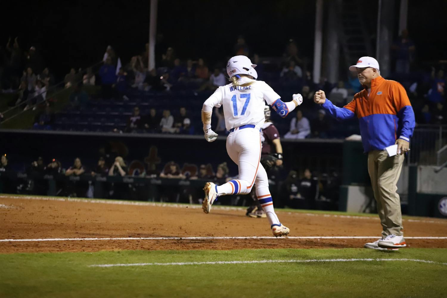 Redshirt junior Skylar Wallace rounds third after launching a home run to center field. Florida takes on conference rival Tennessee in a weekend series.