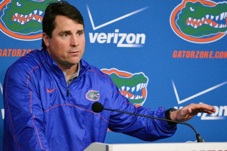 Will Muschamp speaks at a press conference on Tuesday at Ben Hill Griffin Stadium. Muschamp picked up the sixth commitment of his 2015 class Thursday.
