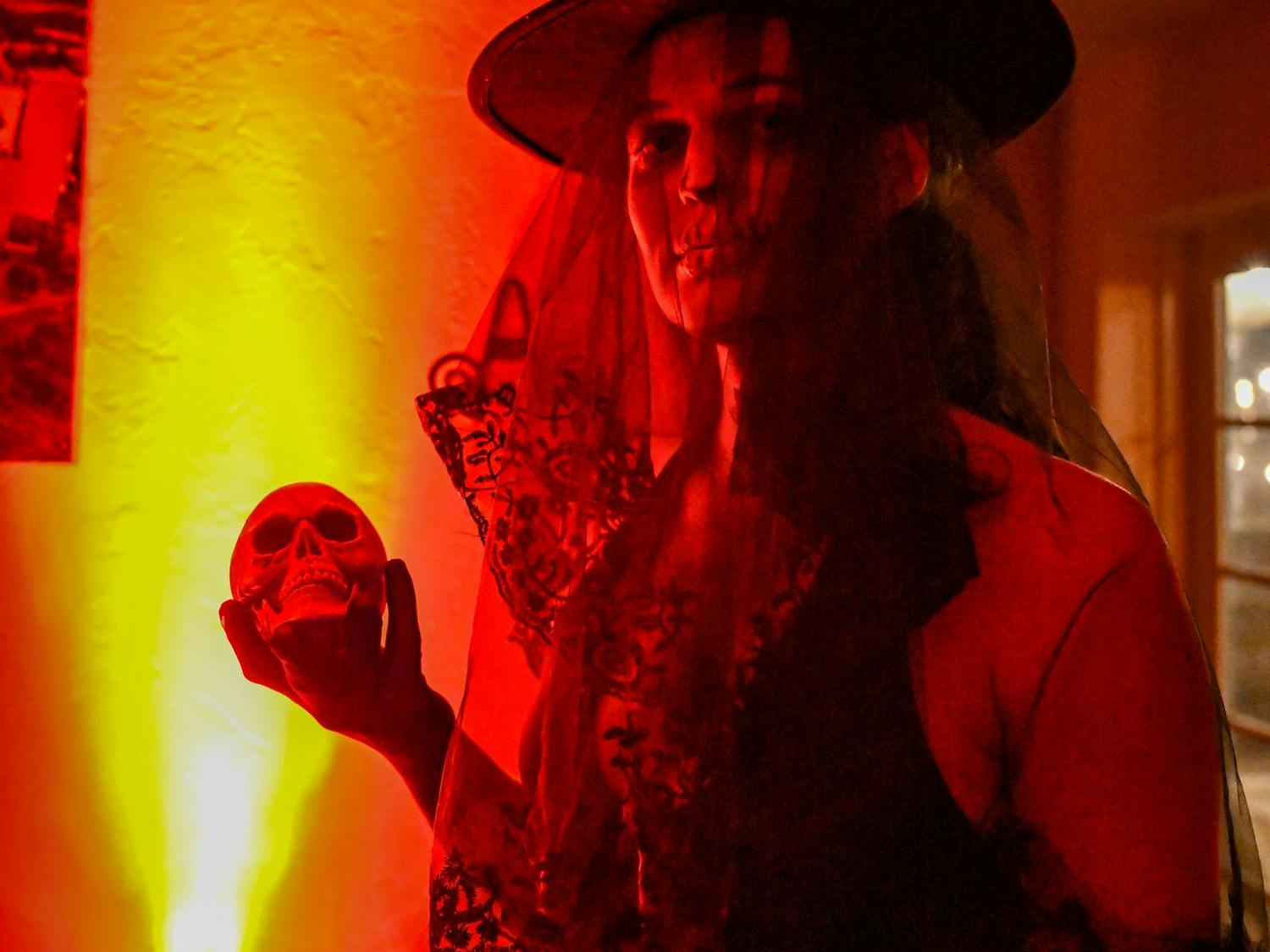 Juno takes on the role of Clara Winslow, a 1920s vampire, at Gainesville by Night's vampire masquerade live-action role-playing game, Saturday, Jan. 31, 2026.