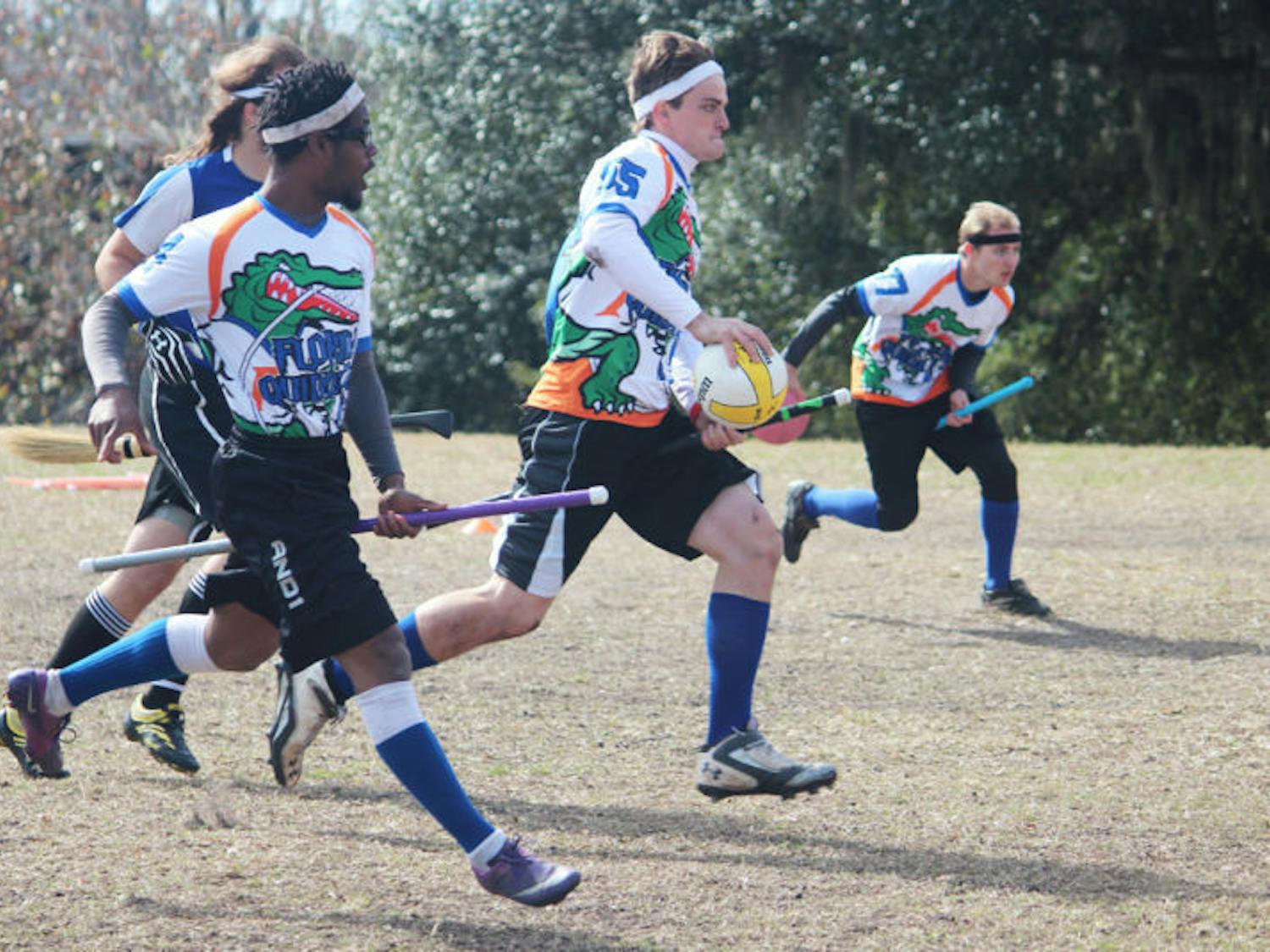Florida Quidditch chaser Nick Zakoske, a 21-year-old geology junior, looks to score during the Gators’ 120-50 win against Rollins College on Flavet Field on Saturday. Read the story online.