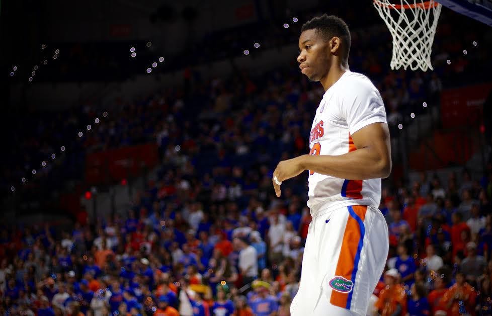 UF forward Justin Leon walks on the court during Florida's 93-54 win against Missouri on Feb. 2, 2017, in the O'Connell Center.&nbsp;